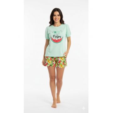 Pijamale pentru dame - cu imprimeu si maneca scurta - din bumbac