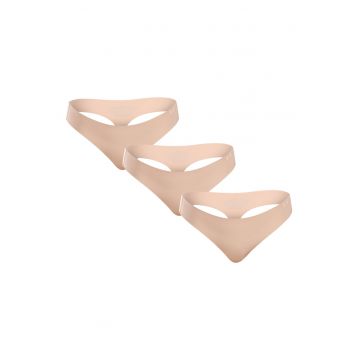 Set 3 perechi tanga dama -  sintetic - bej - XL - fara cusaturi - material usor si elastic