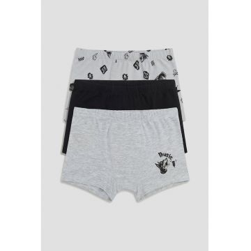 Set de boxeri cu imprimeu - 3 perechi - Negru/Gri deschis