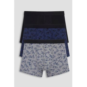 Set de boxeri din amestec de bumbac cu imprimeu - 3 perechi - Negru/Gri/Albastru