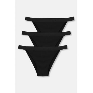Set de chiloti brazilieni din amestec de bumbac - 3 perechi - Negru