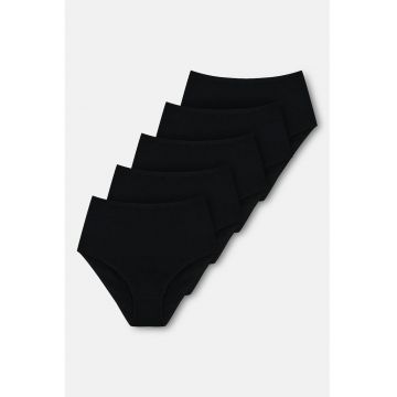 Set de chiloti cu talie inalta - 5 perechi - Negru