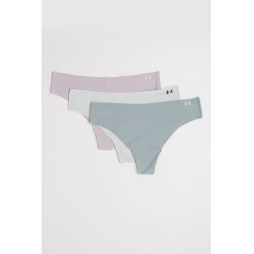 Set de chiloti tanga fara cusaturi pentru fitness Pure Stretch - 3 perechi - Gri cenusiu/Albastru glaciar/Verde menta