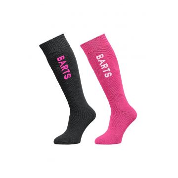 Set de sosete lungi cu logo - 2 piese - Fucsia/Gri antracit