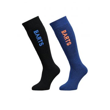 Set de sosete lungi cu logo - 2 piese - Negru/Portocaliu pal/Albastru
