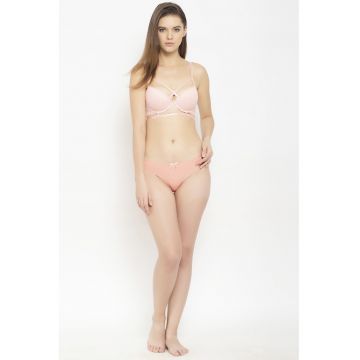Set de sutien de dantela si chiloti cu barete multiple - 2 piese - Roz pastel