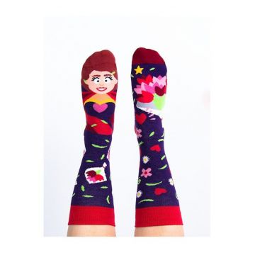 Sosete colorate cu eroina  Super Woman - Rosu/Mov