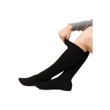 Sosete lana merinos negre lungi sub genunchi  S130 - Negru