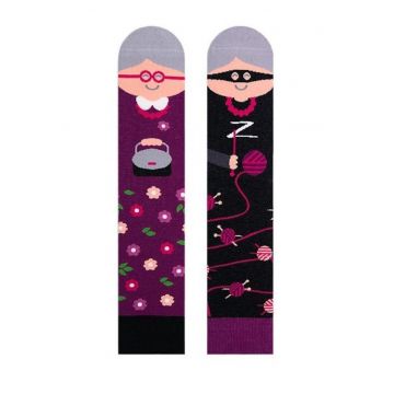Sosete tematice cu bunica  Extra Grandma - Negru/Mov