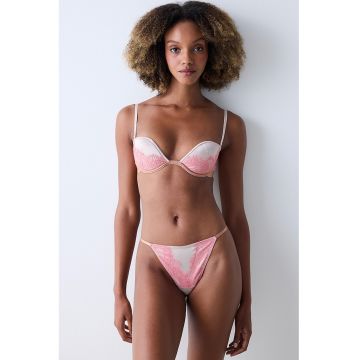 Sutien cu aplicatie din dantela - Fucsia/Crem