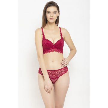 Sutien cu burete si insertii de dantela - Rosu inchis