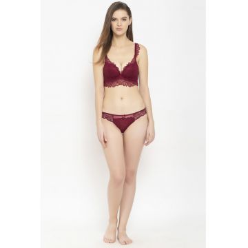 Sutien cu burete si insertii de dantela - Visiniu