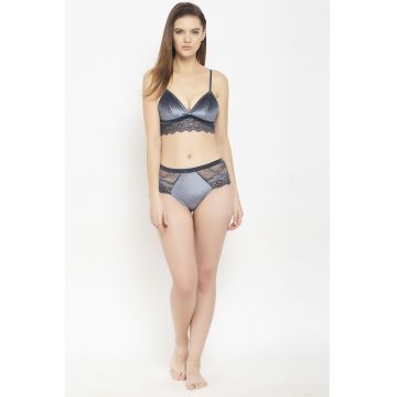 Sutien cu garnituri de dantela - Gri inchis