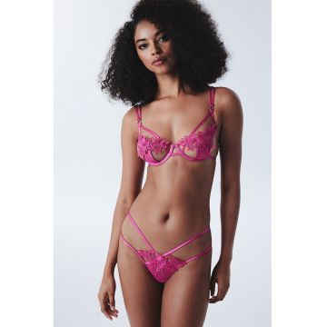 Sutien cu sustinere metalica si broderii Charlotte - Roz