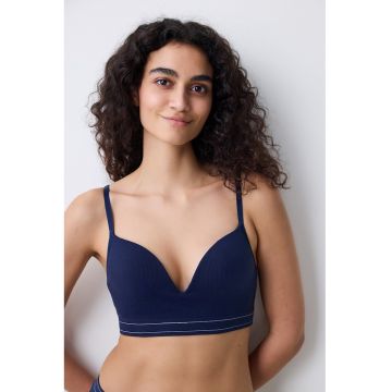 Bralette din amestec de lyocell - Alb murdar/Bleumarin