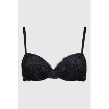 CALVIN KLEIN - Sutien din dantela cu burete si model floral - Negru