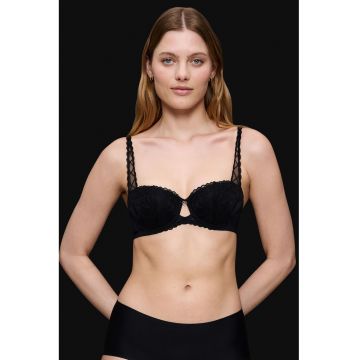 Sutien balconette cu garnituri din dantela si talisman decorativ - Negru