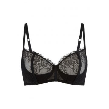 Sutien balconette de dantela - Negru