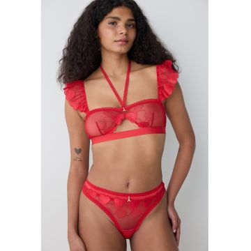 Sutien bandeau de dantela - Rosu