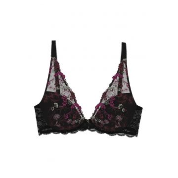 Sutien cu dantela cu model floral - Negru/Roz fandango/Gri cenusiu