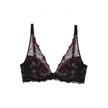 Sutien cu dantela cu model floral - Negru
