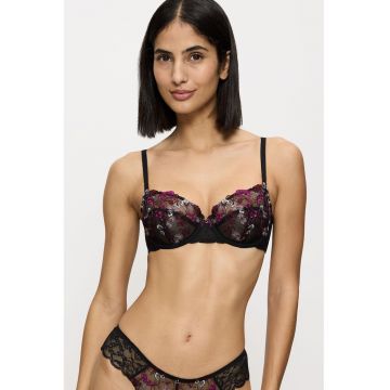 Sutien de dantela cu bretele ajustabile - Negru/Roz zmeuriu/Transparent