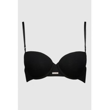 Sutien din amestec de modal cu sustinere metalica si logo - Negru