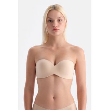 Sutien fara bretele cu model uni - Bej inchis