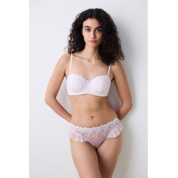 Sutien in carouri cu garnituri de dantela - Alb/Lila/Roz pal