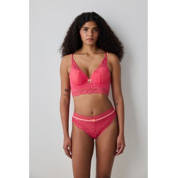 Sutien longline cu strat exterior de dantela - Coral