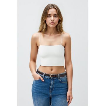 Top crop cu bretele inguste - Alb optic