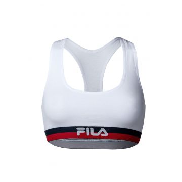 Bustiera cu decupaj racerback si detaliu logo - Alb