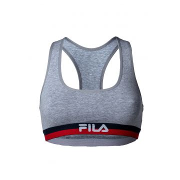 Bustiera cu decupaj racerback si detaliu logo - Gri