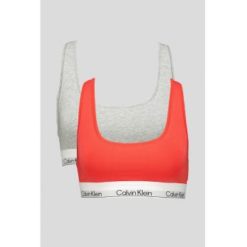 Set de bustiere din amestec de modal cu logo - 2 piese - Gri deschis/Coral