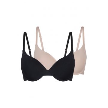 Set de sutiene cu jumatate de cupa - 2 piese - Negru/Bej