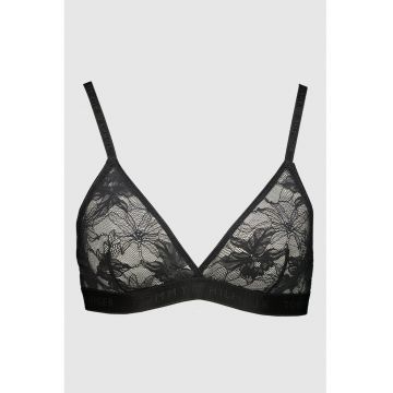 Sutien din dantela cu cupe triughiulare si logo - Negru stins