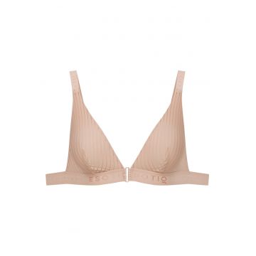Sutien moale  textil - bej - fara sarma - insertii detasabile - dungi transparente