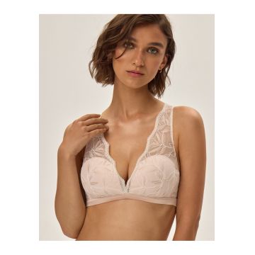 Sutien  Odessa - cu imprimeu floral - bretele late - poliamida - bej