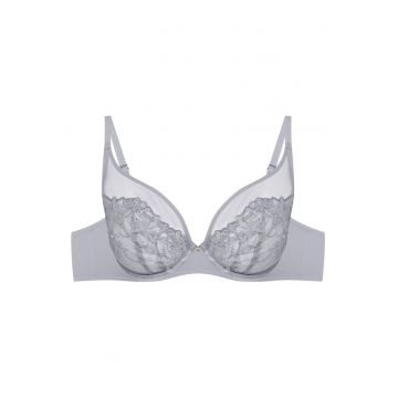 Sutien  Oleksa cu broderie florala - poliamida - push up - gri