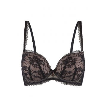 Sutien push-up cu insertii de dantela - Negru