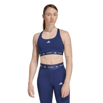 Bustiera cu logo si decupaj pe partea din spate - pentru fitness - Albastru inchis