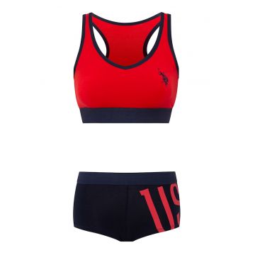 Set de bustiera cu spate decupat si boxeri - 2 piese - Rosu/Negru