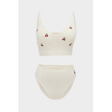 Set de sutien striat si chiloti - 2 piese - Alb fildes