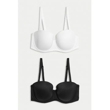 Set de sutiene cu bretele multifunctionale - 2 piese - Negru/Alb optic