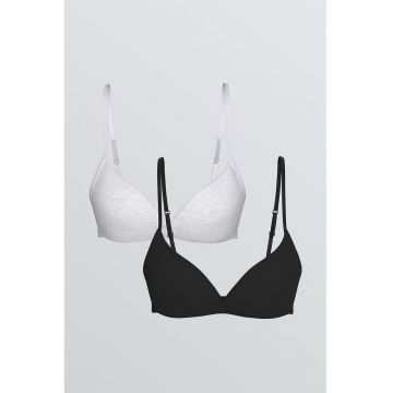 Set de sutiene cu cupe triunghiulare - 2 piese - Alb/Negru