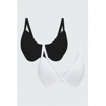Set de sutiene cu garnituri de dantela - 2 piese - Alb/Negru