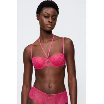 Sutien balconette cu decolteu halter - Roz
