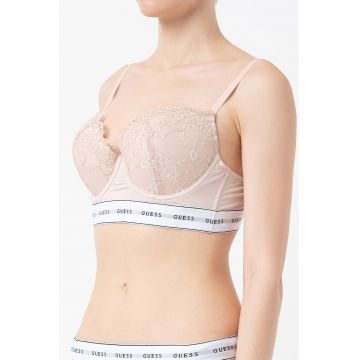 Sutien balconette cu insertii de dantela - Maro nisip
