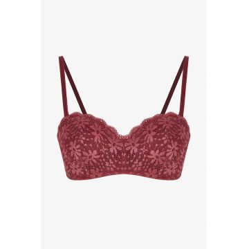 Sutien balconette din dantela Lotus - Rosu inchis