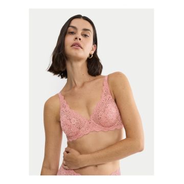 Sutien cu armatura -  Roz - dantela florala - material elastic